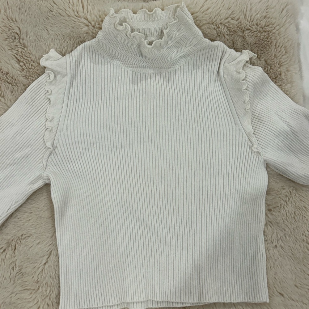 Free People White Ruffled Turtleneck Top